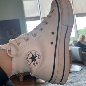 Converse White Leather Platform High Tops